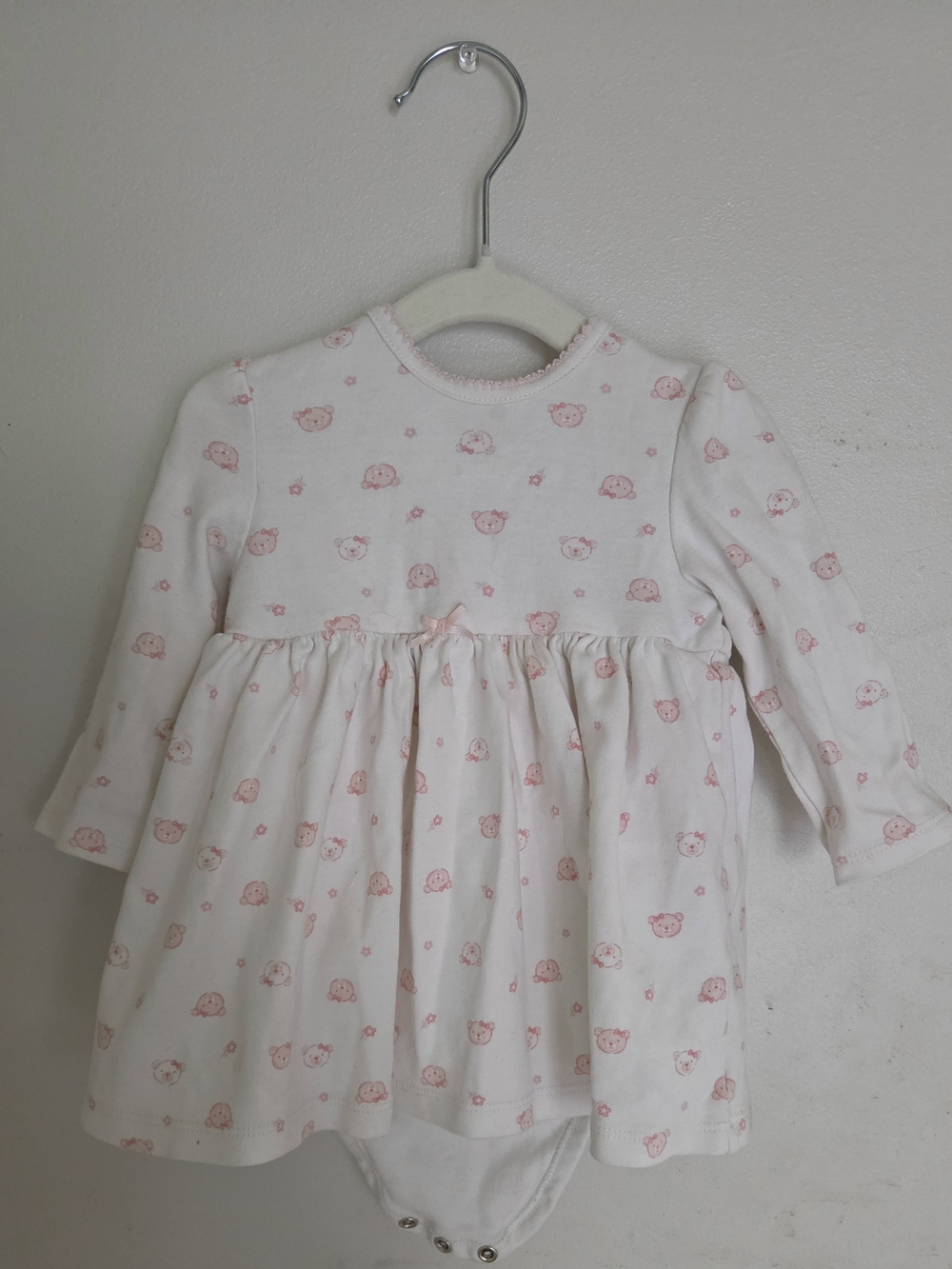 Little Me White Dress Onesie with Pink Animal Print
